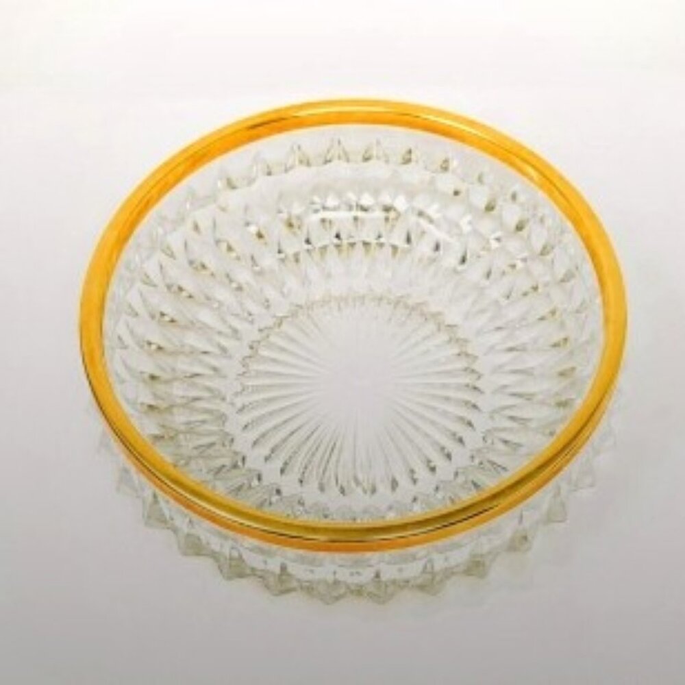 German Lead Crystal Bowl - 24K Gilded Rim, 7-inch diameter Starburst Motif 1950s